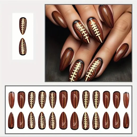 Football Themed Nail Art, Press On Nails, Almond Shaped, NEW - Picture 2 of 7